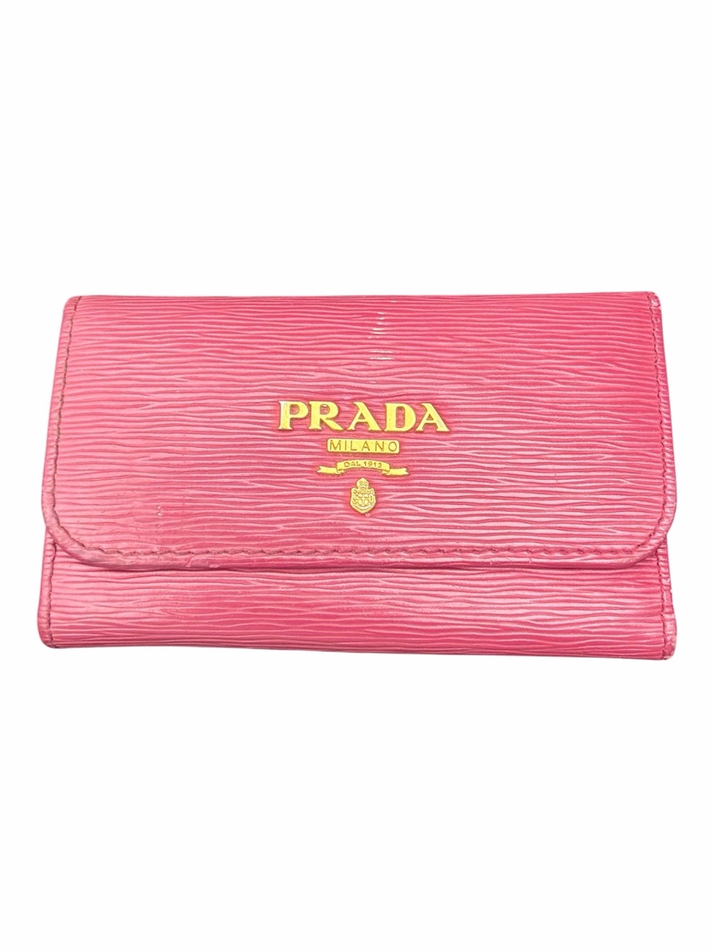 PRADA Vintage Pink Wave Textured Leather Key Holder Case (AS-IS)